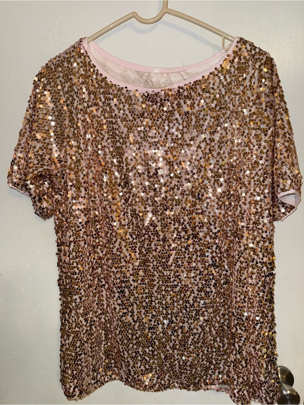 Sequin Pink Short Sleeve Party Top